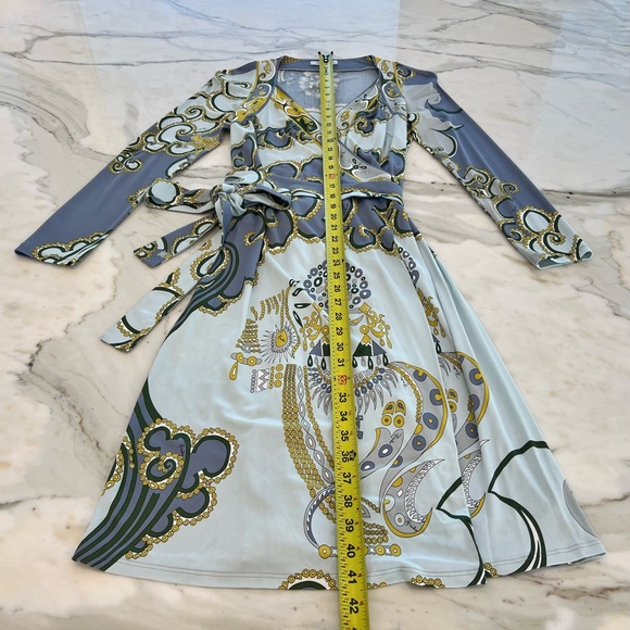 EMILIO PUCCI BLUE GRAY PRINT WRAP DRESS SIZE MODEL 66RH11 IT 42 / US 8 NWOTS! - Picture 11 of 13